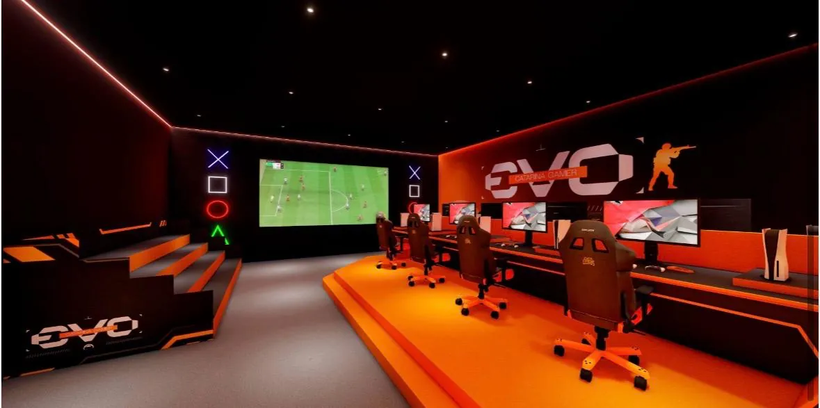 Arena gamer EVO em laranja e preto